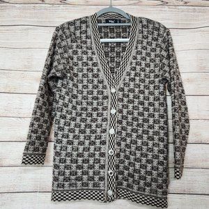 Vintage Volga Button Women's Cardigan Sweater Checkered Pattern